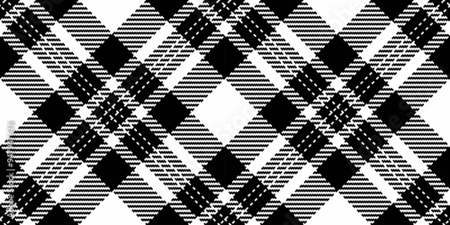 Panel textile check vector, installing plaid pattern fabric. Cosy tartan texture background seamless in black and white colors.