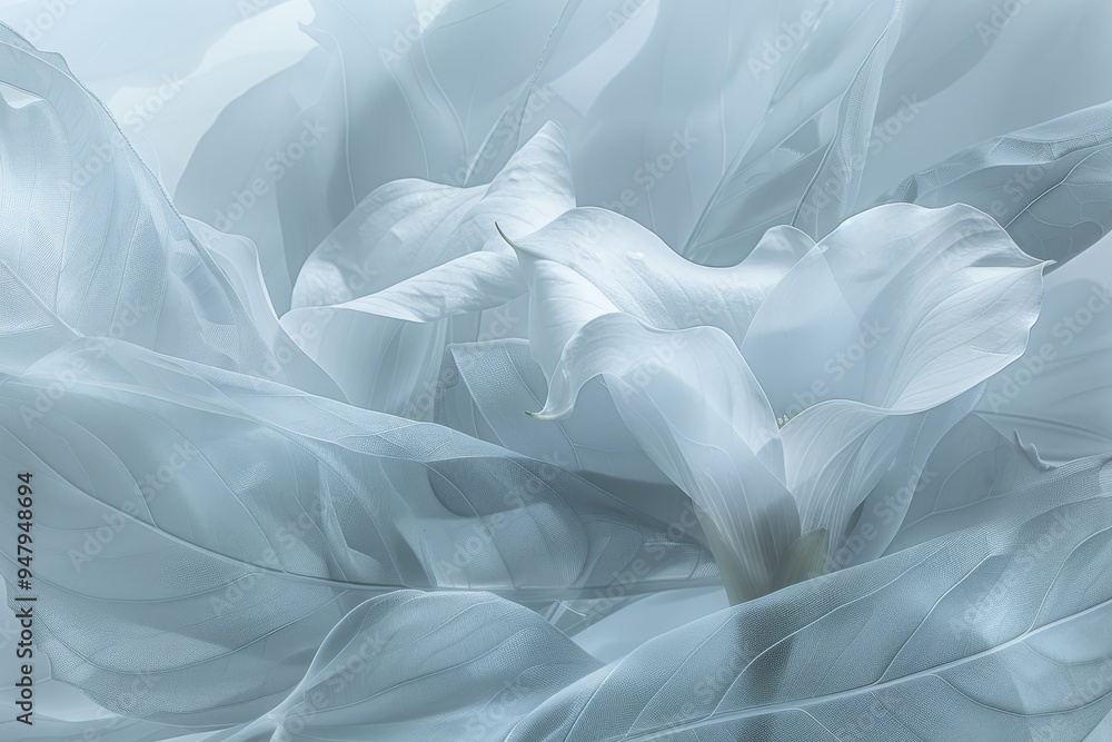 Fototapeta premium Abstract Floral Background In Light Blue With Delicate Datura, Angels Trumpet Flowers, Art Design.
