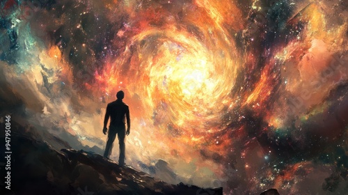 A Man Gazing at the Cosmic Spiral