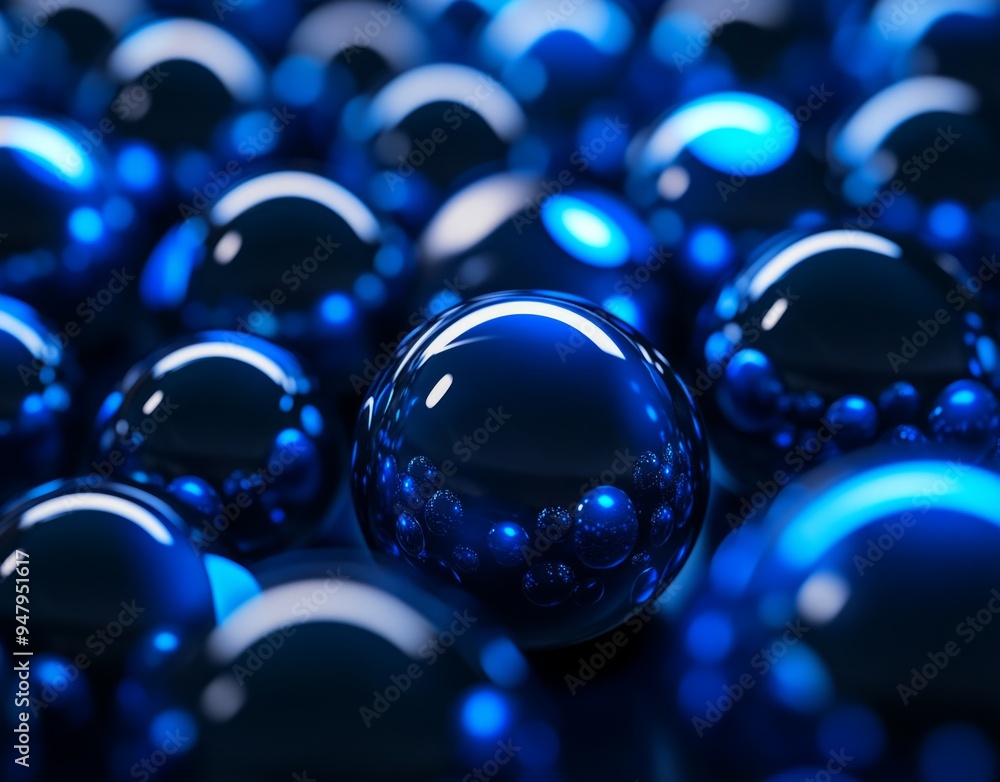 3D rendering of blue glass spheres on a light background 3D rendering of blue glass spheres on a light background