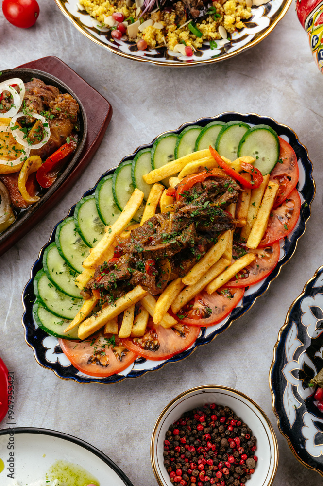 custom made wallpaper toronto digitalsliced cucumbers and tomatoes on a plate with meat and potatoes