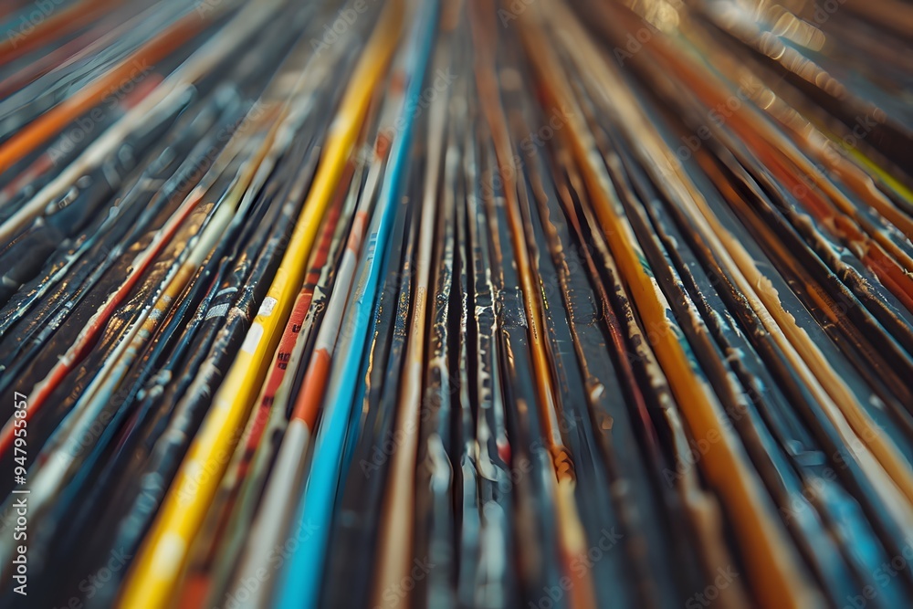 Fototapeta premium A Close-Up View of Colorful Vinyl Records Stacked Together