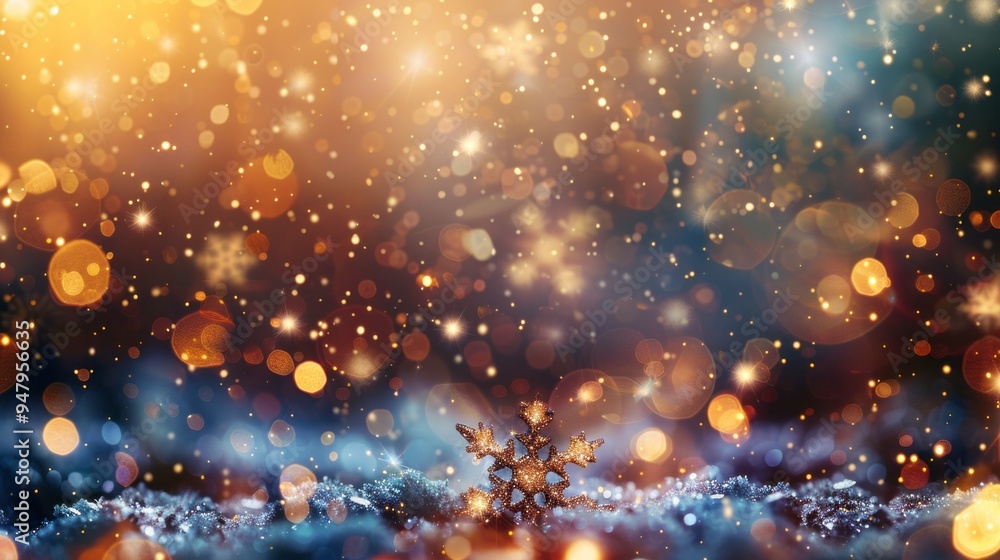 A snowflake is on a snowy ground with a bright orange background A snowflake is on a snowy ground with a bright orange background