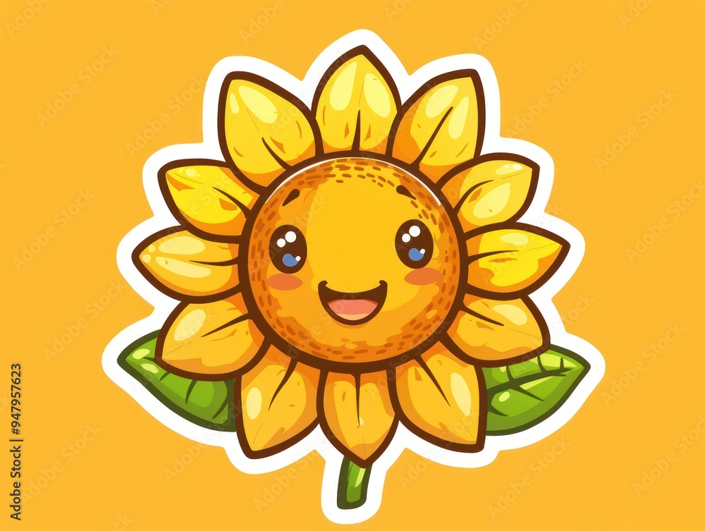 Cute cartoon sunflower with a smiling face. Cute cartoon sunflower with a smiling face.