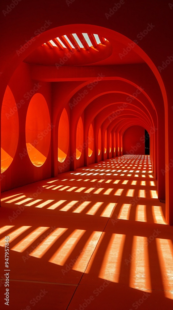Fototapeta premium Red Architecture: A Play of Light and Shadow