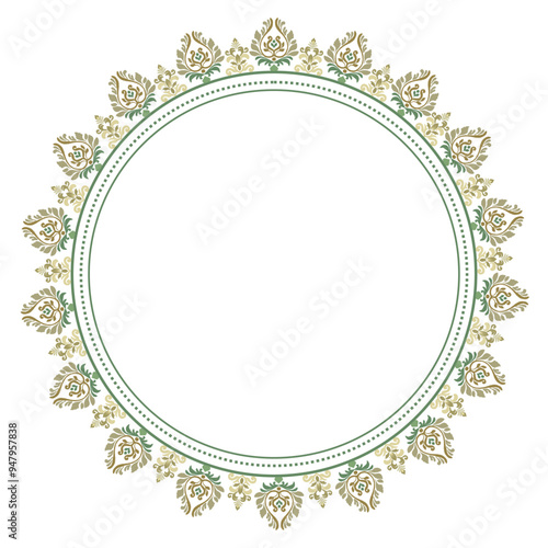 Floral Wreath pattern, Ikat motifs geometric floral, Flower frame vector classical luxury ornament for greeting card, textile, wall art, islamic, Round ornament, color metallic border