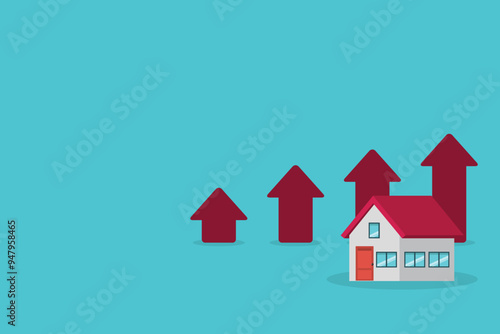 Arrows rise up above the house. The concept of growth in demand for real estate. Increase in the value of property, vector illustration	