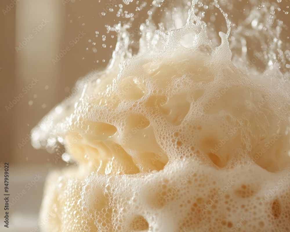 Shower gel with loofah in a shower, ready for a refreshing wash Shower gel with loofah in a shower, ready for a refreshing wash