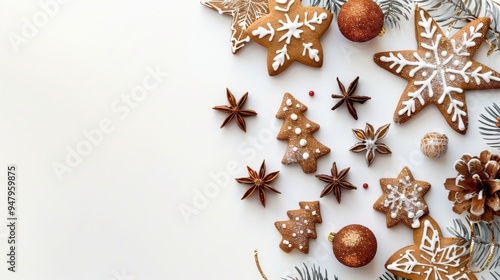 A white background with a variety of gingerbread cookies and star shaped cookies