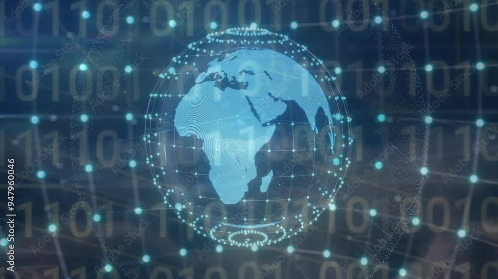 Digital globe with binary code and network connections animation Digital globe with binary code and network connections animation