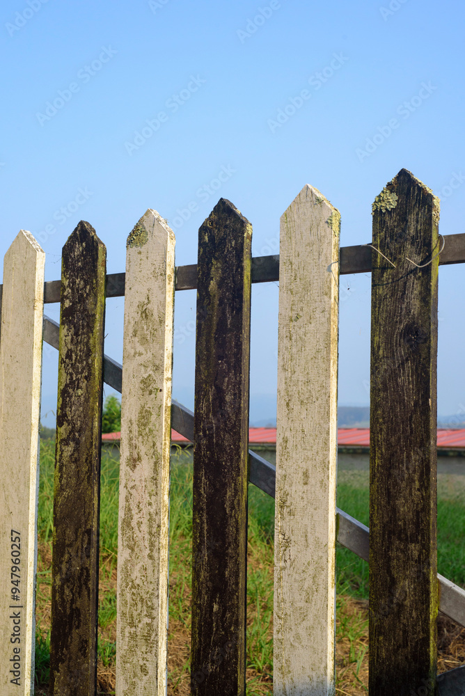 Valla de piquetes de madera blancos y negros Valla de piquetes de madera blancos y negros