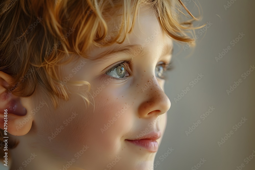 Captivating Portrait of a Thoughtful Child with Freckles and Curly Hair Captivating Portrait of a Thoughtful Child with Freckles and Curly Hair