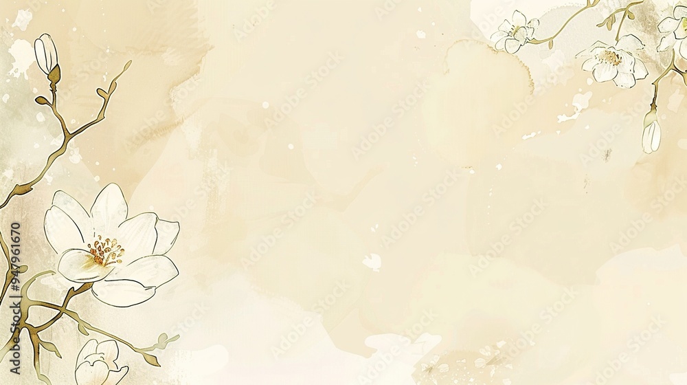 Elegant Chinese Painting Style Wallpaper: Light Beige and Gold with White Magnolia Flowers for a Simple, High-Definition Touch of Sophistication Elegant Chinese Painting Style Wallpaper: Light Beige and Gold with White Magnolia Flowers for a Simple, High-Definition Touch of Sophistication