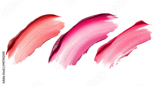 Set of smooth lipstick or cosmetics smear smudge, lipstick brush swatch, Beauty makeup foundation, isolated on background.