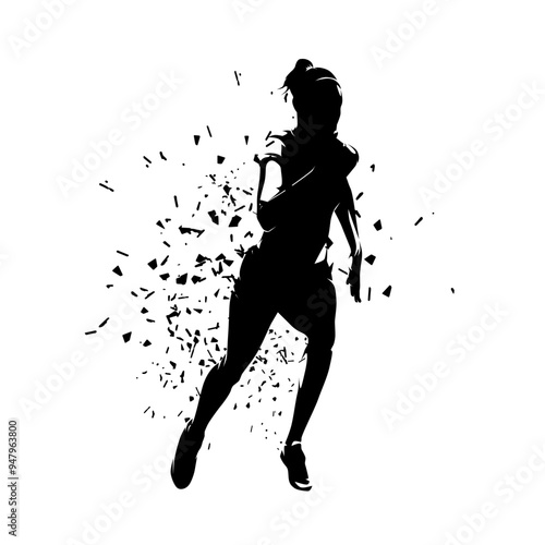 Run, running woman isolated vector silhouette, side view