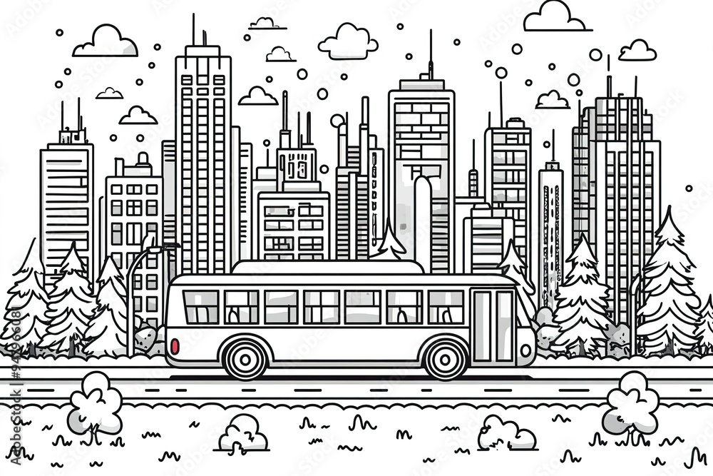 Obraz premium A bus is driving down a road in a city