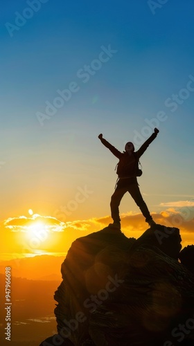 a person with a triumphant pose after achieving a goal, representing the feeling of success and accomplishment.