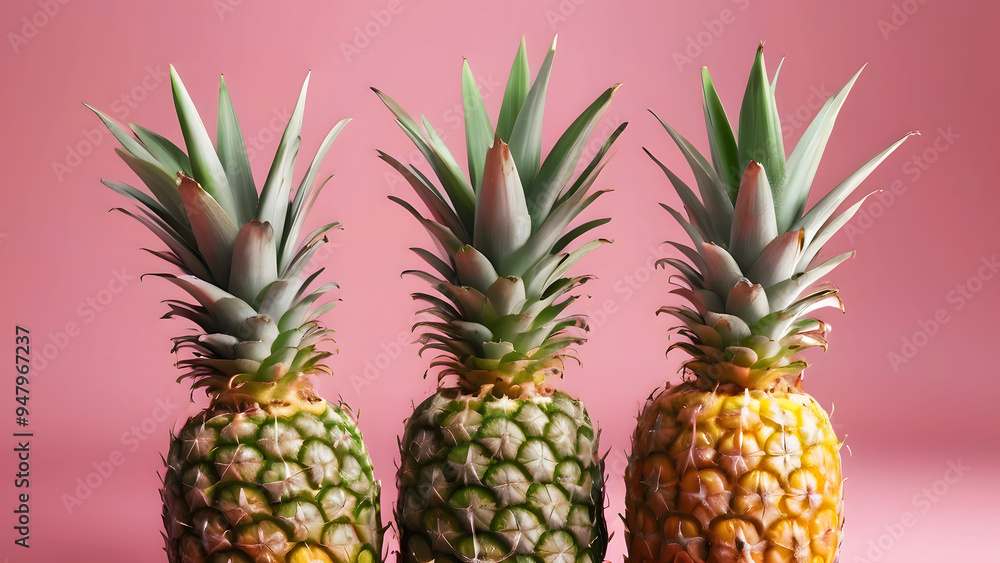 Fototapeta premium Vibrant Modern Colours Pineapple Commercial Food Photography Wallpaper Background Isolated Copy Space For Logo Or Text 300 PPI High Resolution Image