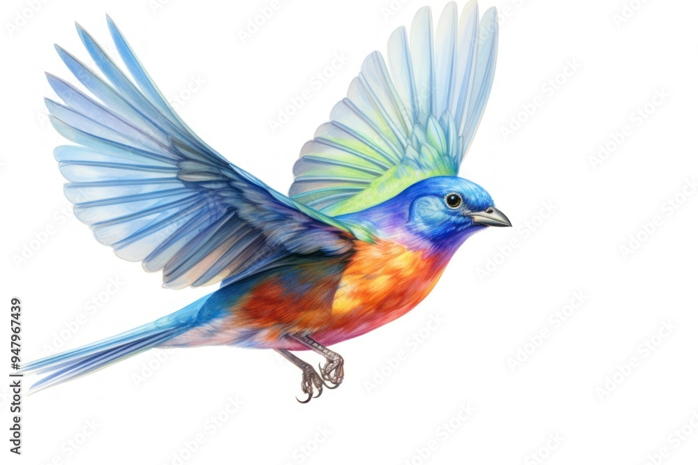 Fototapeta premium Painted bunting flying bird drawing animal.