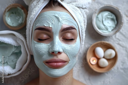 Relaxing Spa Day: A Woman Enjoys a Refreshing Face Mask Treatment