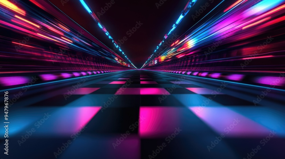 Race track finish line racing on light night Race track finish line racing on light night