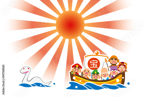 巳年　ご来光　七福神の宝船