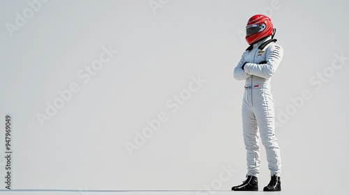 an f1 racing car driver standing. 