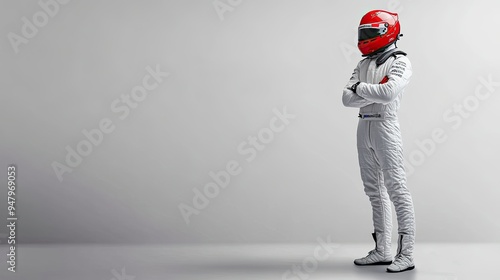 an f1 racing car driver standing. 