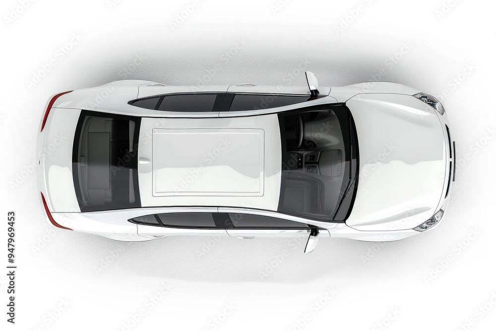 Top view modern white car Top view modern white car