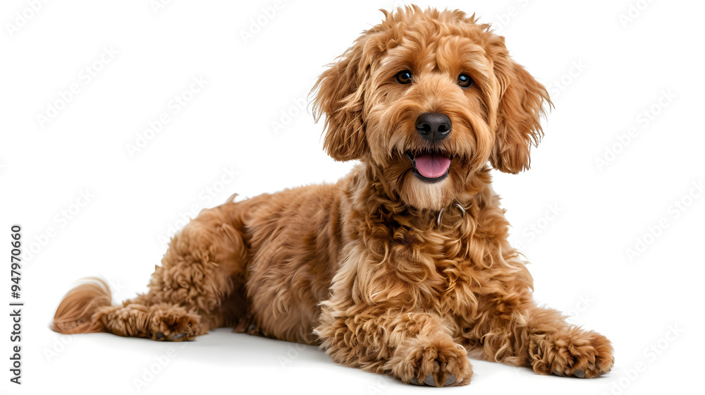 A Goldendoodle with its fur neatly groomed, sitting proudly with a playful sparkle in its eyes, ready to impress with its charming personality A Goldendoodle with its fur neatly groomed, sitting proudly with a playful sparkle in its eyes, ready to impress with its charming personality