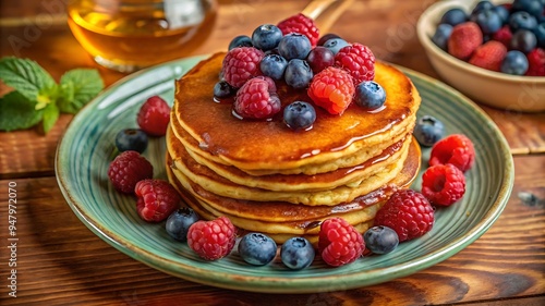 Homemade American Pancakes With Fresh Blueberry