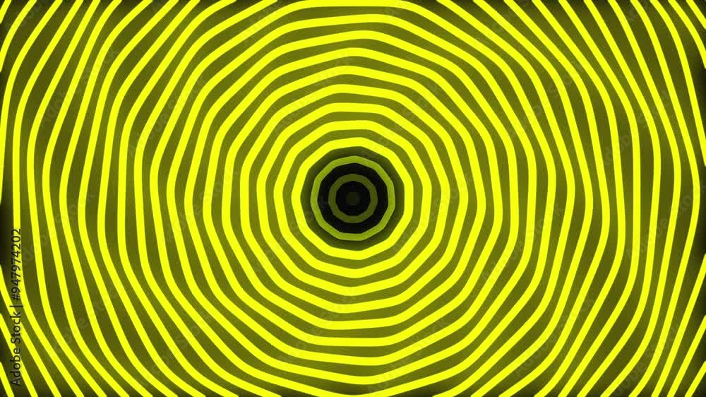 Black background with yellow 11-sided polygon line pattern, moving around and repeating itself Black background with yellow 11-sided polygon line pattern, moving around and repeating itself