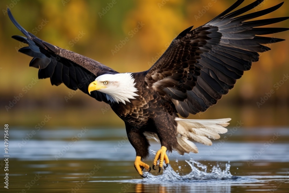 Obraz premium Eagle hunting fish animal flying bird.