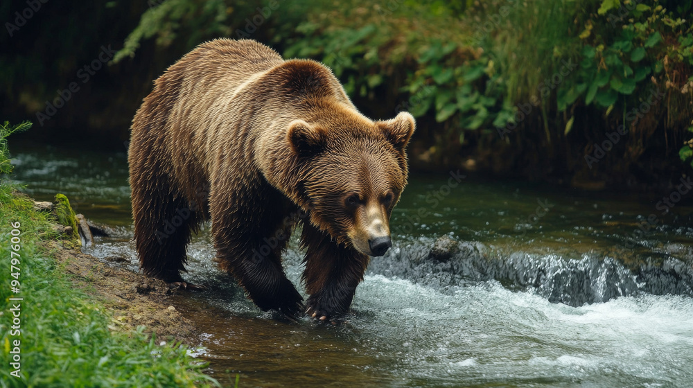A brown bear playing by himself by the stream. A brown bear playing by himself by the stream.