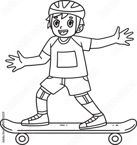 Skateboard Boy Playing Isolated Coloring Page