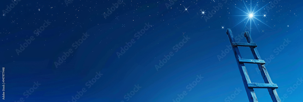 © Лилия Захарчук - Ladder reaching towards a star, ambition and dreams, night sky.