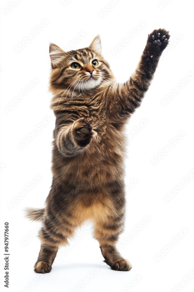Fototapeta premium Playful cat standing upright pawing