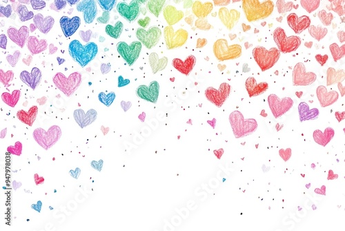 Colorful hearts falling from sky