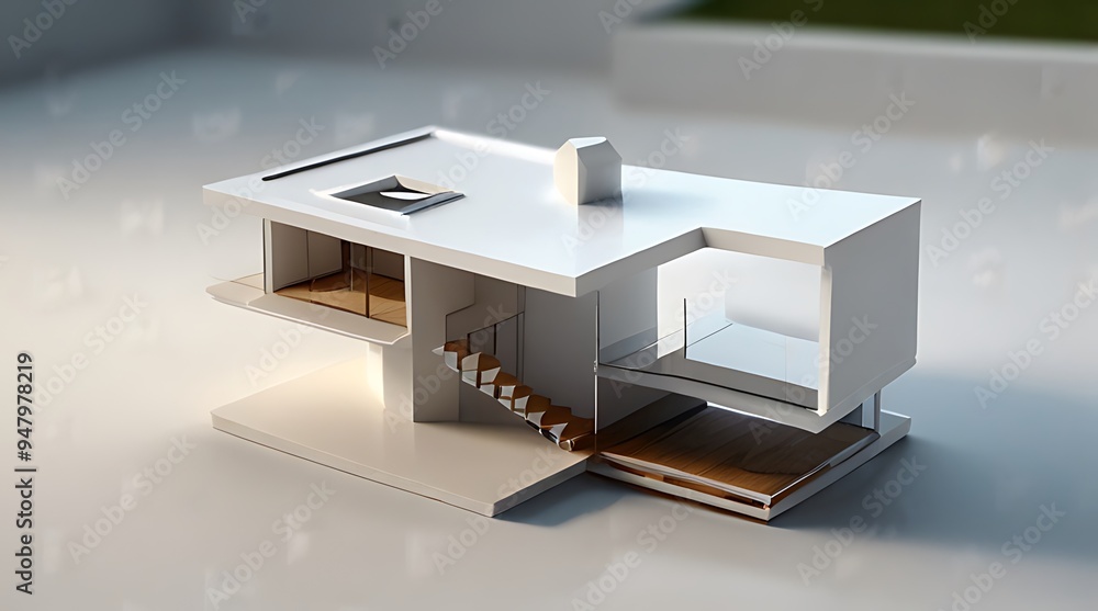 A sleek house model concept of real estate investment, mortgages, or the cost of home financing A sleek house model concept of real estate investment, mortgages, or the cost of home financing