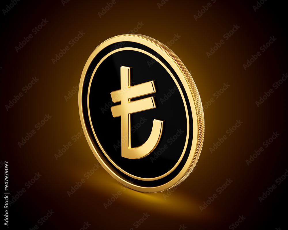 Golden And Black Rounded Turkish Lira Coin Isolated On Shiny Golden Glow Background 3d Illustration Golden And Black Rounded Turkish Lira Coin Isolated On Shiny Golden Glow Background 3d Illustration