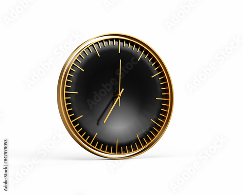 Modern Sleek Golden And Black Wall Clock 07:00 Seven O'Clock 7:00 Modern Interiors 3D Illustration photo