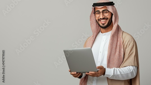 Arab businessman using a tablet isolated background