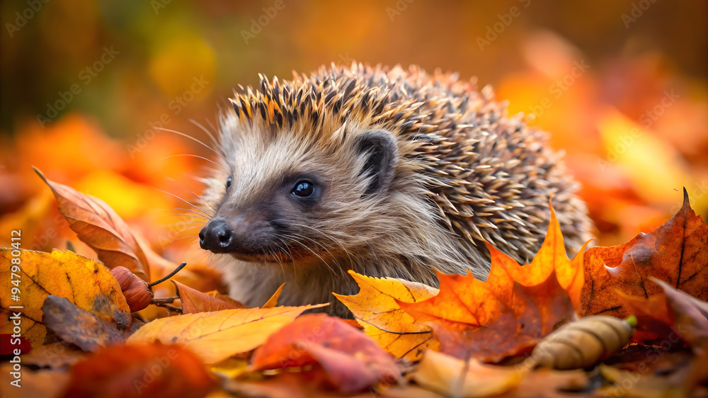 hedgehog in the midst of autumn leaves hedgehog in the midst of autumn leaves