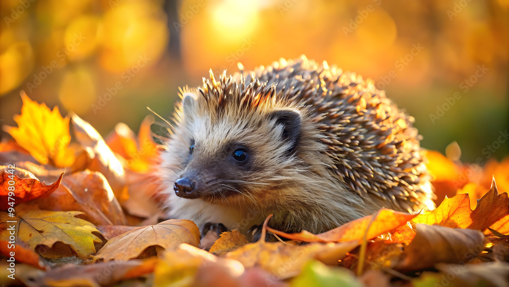 hedgehog in the midst of autumn leaves hedgehog in the midst of autumn leaves