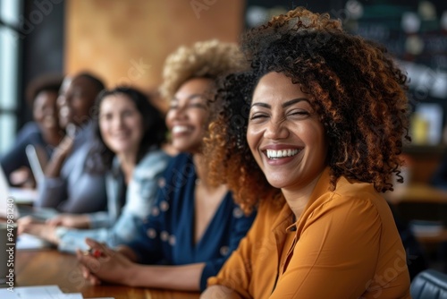 Diverse group smiling in meeting