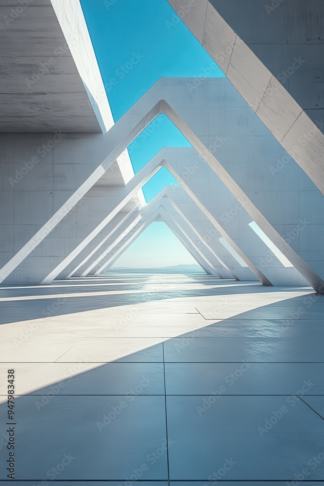 Obraz premium Modern Architectural Structure with Geometric Design and Clear Blue Sky