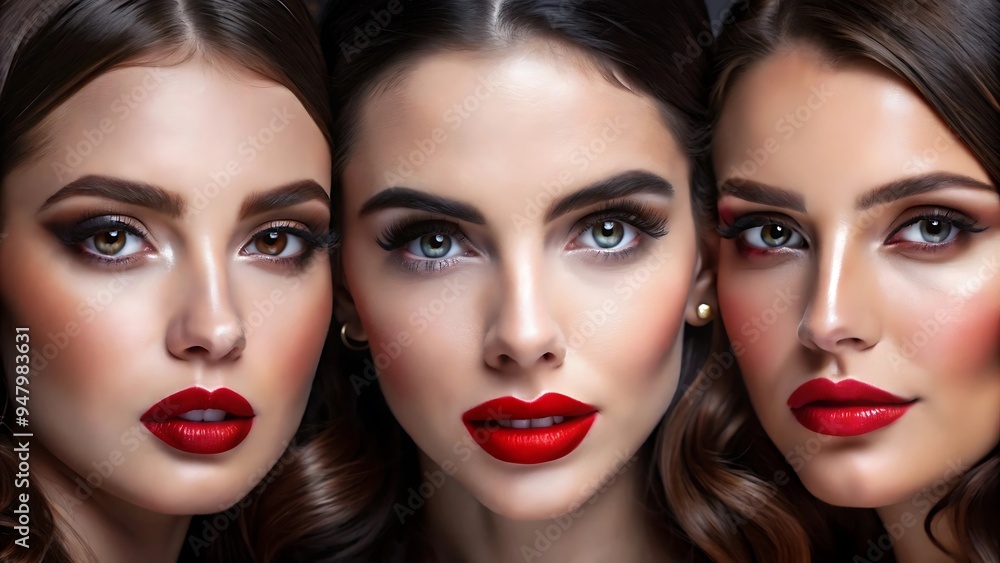 Beautiful White Girl With Red Lips Looks to the Camera Beautiful White Girl With Red Lips Looks to the Camera