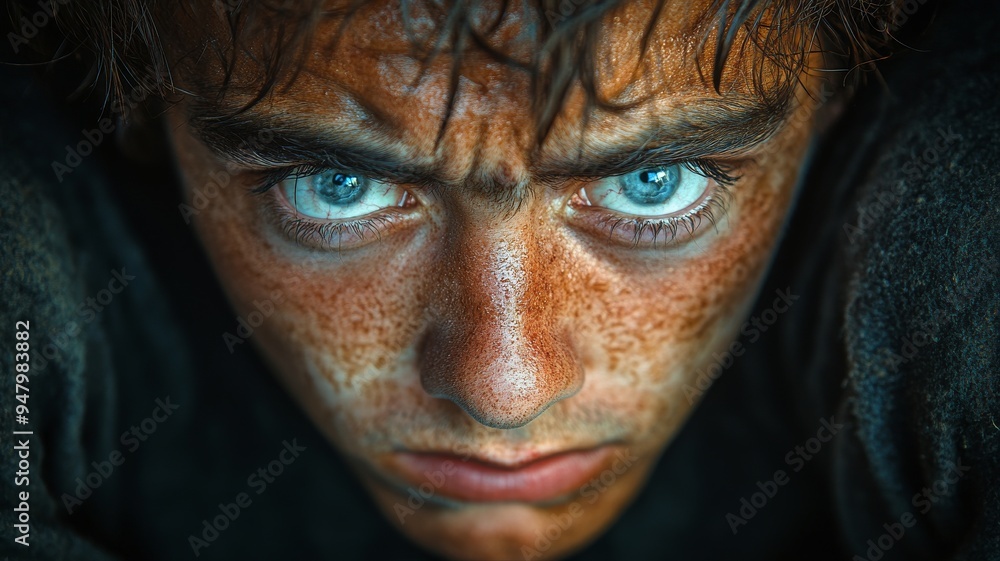 a person displaying exaggerated sadness, with an overly large frown, tear-filled eyes that are comically oversized a person displaying exaggerated sadness, with an overly large frown, tear-filled eyes that are comically oversized