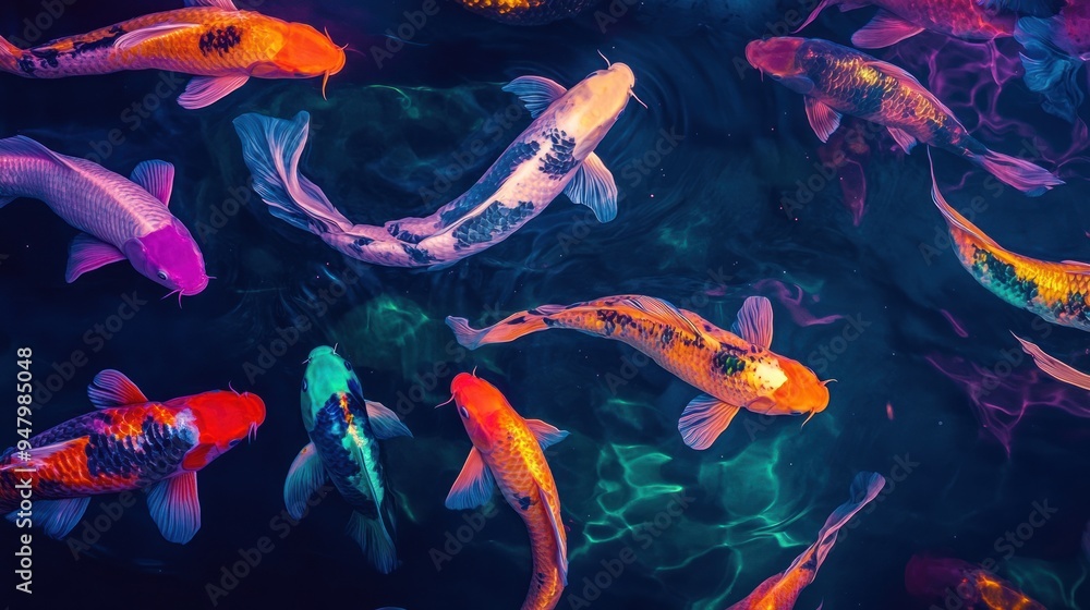 Colorful Koi Fish Swimming in a Pond Colorful Koi Fish Swimming in a Pond