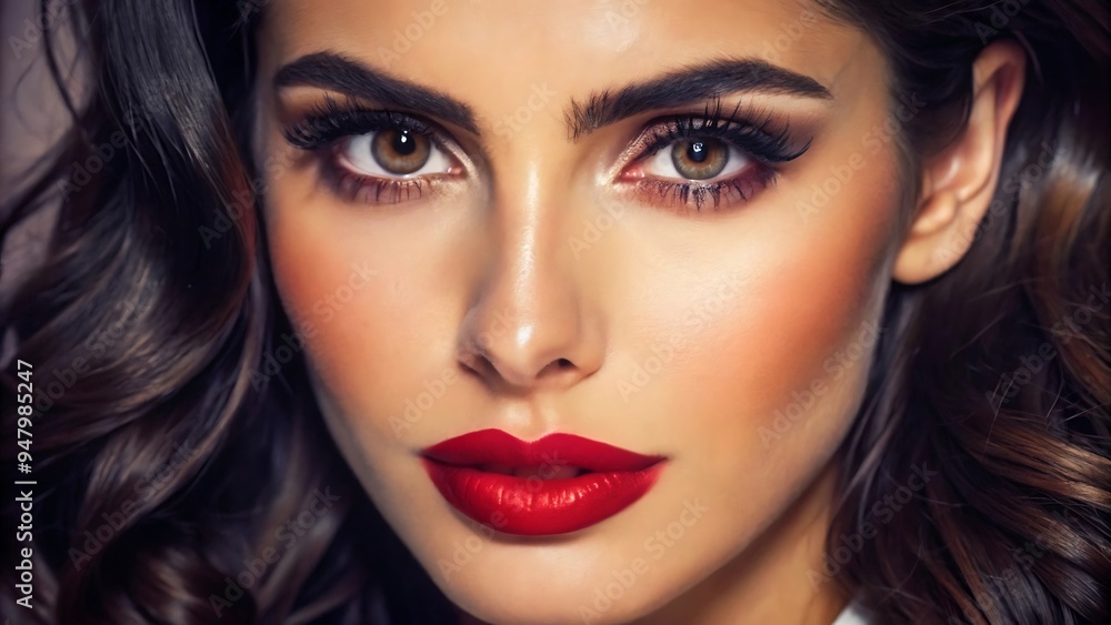 Beautiful White Girl With Red Lips Looks to the Camera Beautiful White Girl With Red Lips Looks to the Camera